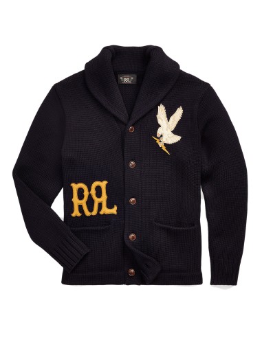 RRL by Ralph Lauren Appliqued Wool Cardigan Navy Fin de série