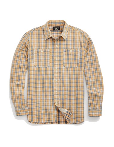 RRL by Ralph Lauren Plaid Woven Workshirt Tan / Indigo de pas cher