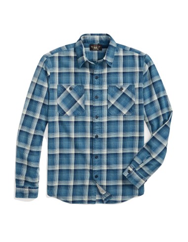 RRL by Ralph Lauren Plaid Twill Workshirt Indigo / Cream de votre