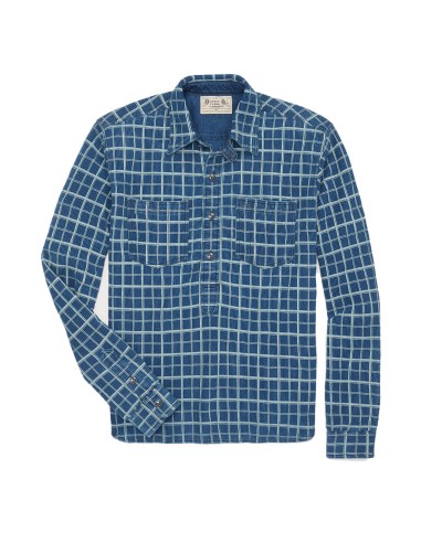 RRL by Ralph Lauren Checked Ribbed Jersey Popover Work Shirt Indigo/Cream Vous souhaitez 