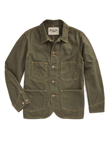 RRL by Ralph Lauren Linen-Cotton Herringbone Jacket Forest Green en linge