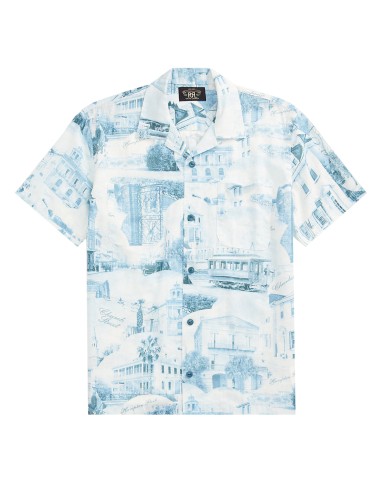 RRL by Ralph Lauren Postcard-Print Linen-Cotton Camp Shirt Cream/Blue outlet