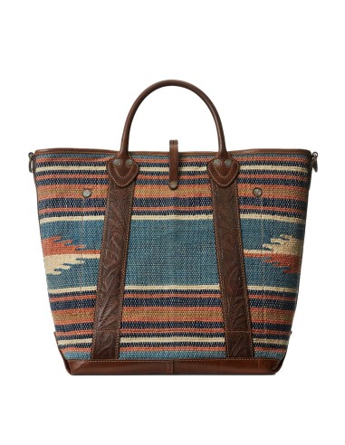 RRL by Ralph Lauren Handwoven Jacquard Tote Indigo Multi/Brown plus qu'un jeu 