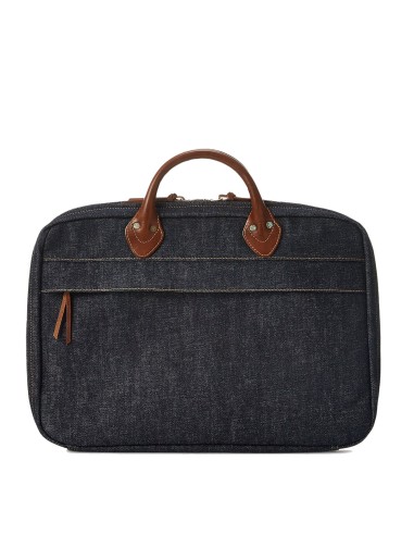 RRL by Ralph Lauren Leather-Trim Denim Briefcase Indigo français