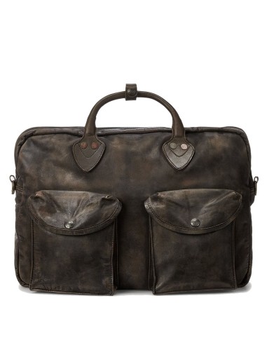 RRL by Ralph Lauren Leather Briefcase Dark Brown pas chere