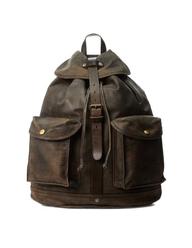 RRL by Ralph Lauren Leather Rucksack Black Over Brown est présent 