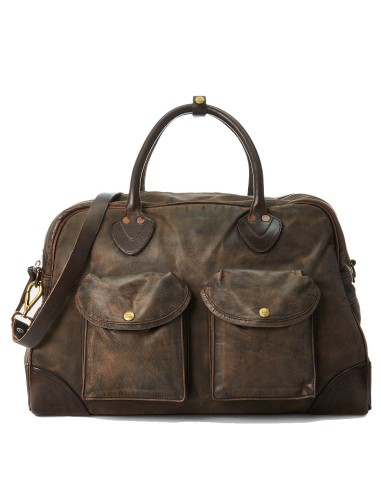 RRL by Ralph Lauren Leather Duffel Black Over Brown Pour