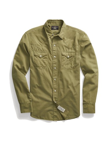 RRL by Ralph Lauren Slim Fit Twill Western Shirt Olive Drab pas cher 