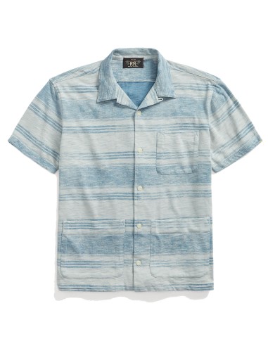 RRL by Ralph Lauren Indigo Striped Jersey Camp Shirt Indigo/Cream Venez découvrir notre 