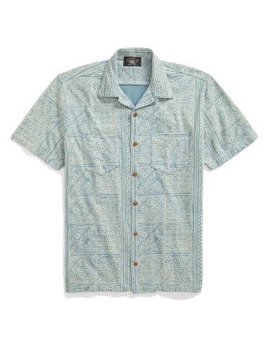 RRL by Ralph Lauren Print Indigo Jersey Camp Shirt Indigo/Cream commande en ligne