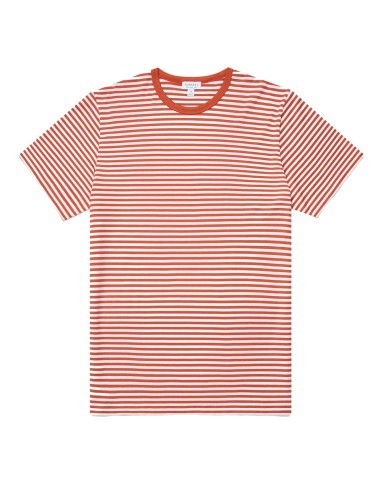 Sunspel S/S Crew Neck T-Shirt White / Burnt Sienna English Stripe Les magasins à Paris