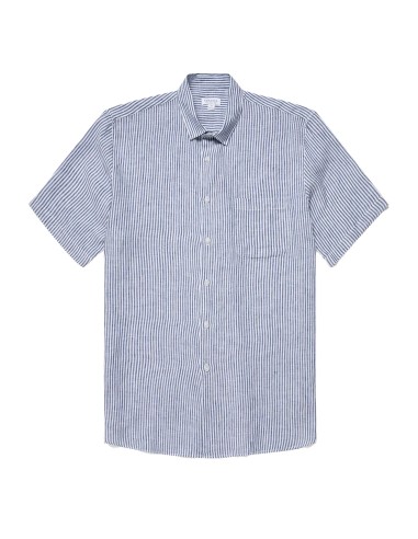 Sunspel SS Italian Linen Shirt Navy / White Linen Stripe Par le système avancé 