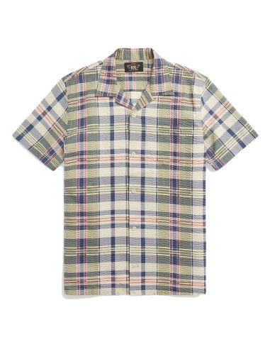 RRL by Ralph Lauren Madras-Print Seersucker Camp Shirt Green/Cream/Multi commande en ligne