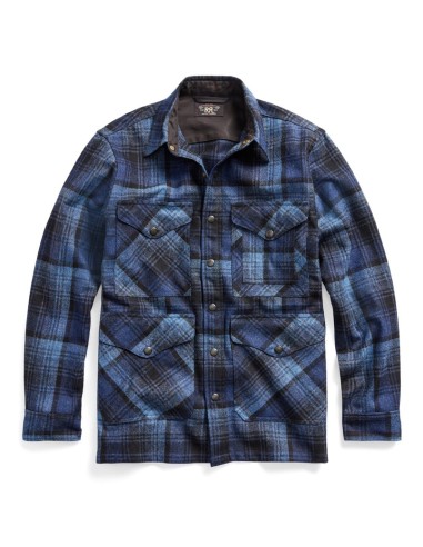 RRL by Ralph Lauren Plaid Wool Cotton Overshirt Dark Blue / Blue commande en ligne