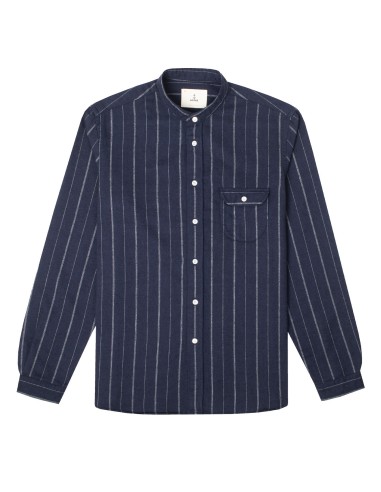 La Paz Vieira Collarless Shirt Navy / White Stripes brillant des détails fins