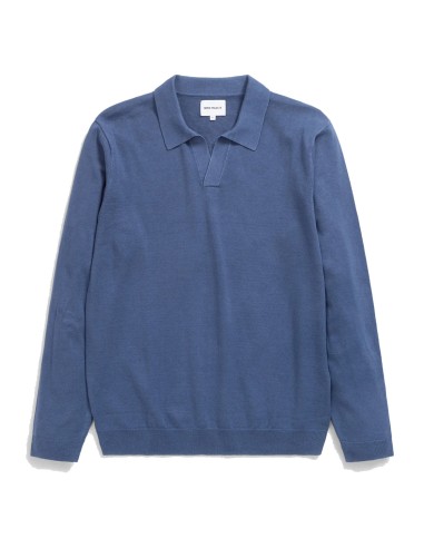 Norse Projects Leif Cotton Linen LS Polo Shirt Calcite Blue de technologie