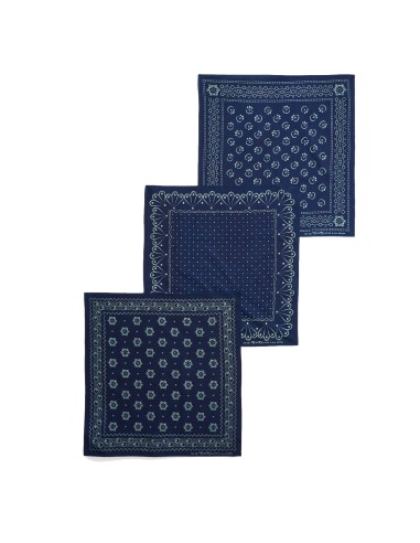 RRL by Ralph Lauren Indigo Cotton Bandanna 3-Pack Indigo / Cream la colonne vertébrale