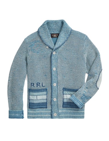 RRL by Ralph Lauren Cotton Linen Cardigan Light Indigo en linge