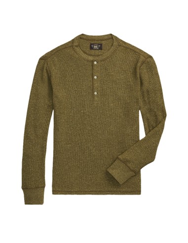 RRL by Ralph Lauren Waffle-Knit Henley Shirt Olive Heather Amélioration de cerveau avec