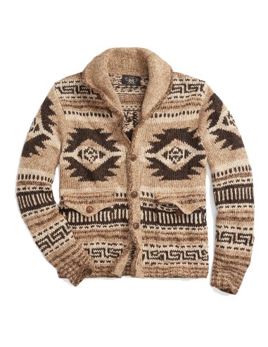 RRL by Ralph Lauren Hand-Knit Linen-Blend Cardigan Brown Tan Multi la colonne vertébrale