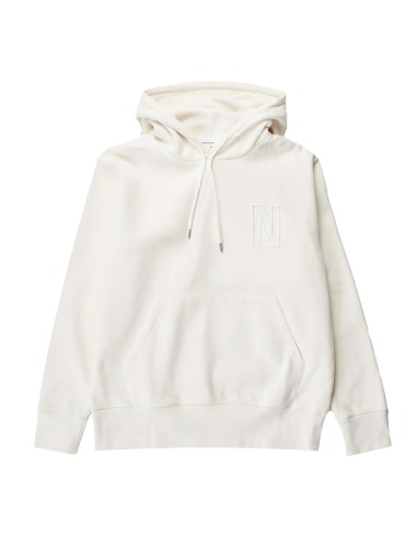 Norse Projects Arne Relaxed Organic Brushed Fleece N Logo Hoodie Ecru pas cher 