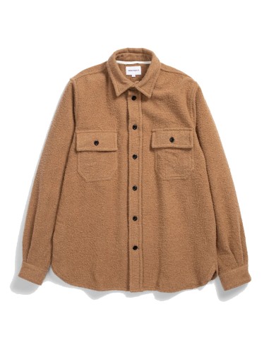 Norse Projects Silas Textured Cotton Wool Overshirt Camel brillant des détails fins