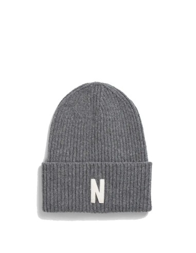 Norse Projects Merino Lambswool Rib N Logo Beanie Grey Melange l'achat 