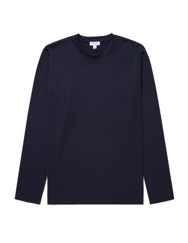 Sunspel Long Sleeve Riviera Midweight T-Shirt Navy Les magasins à Paris et en Île-de-France