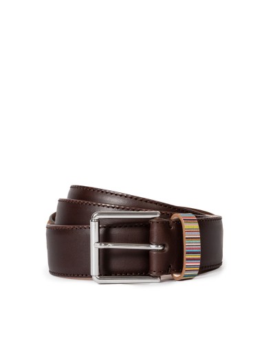 Paul Smith Leather Belt With Signature Stripe Keeper Dark Brown ouvre sa boutique