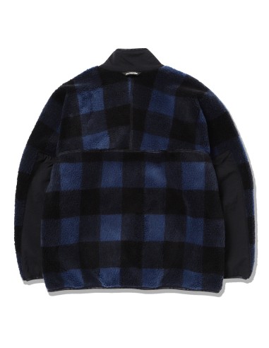 And Wander Check Boa Jacket Blue Paris Déstockage Promo