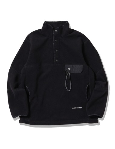 And Wander Wool Fleece Pullover Black la colonne vertébrale