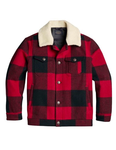 Pendleton Stadium Cloth Plaid Trucker Jacket Red / Black Buffalo Check pas cher chine