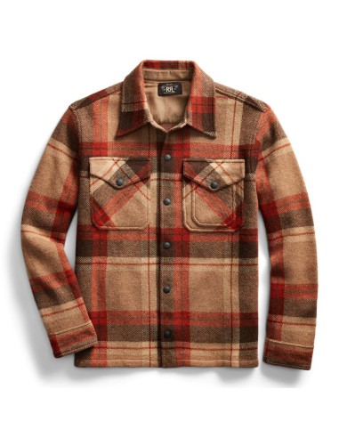 RRL by Ralph Lauren Plaid Wool Workshirt Jumper Orange Tan Multi shop