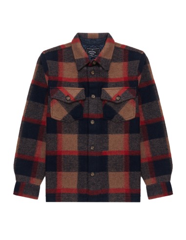 Portuguese Flannel Catch Overshirt Brown / Navy / Red pas cher 