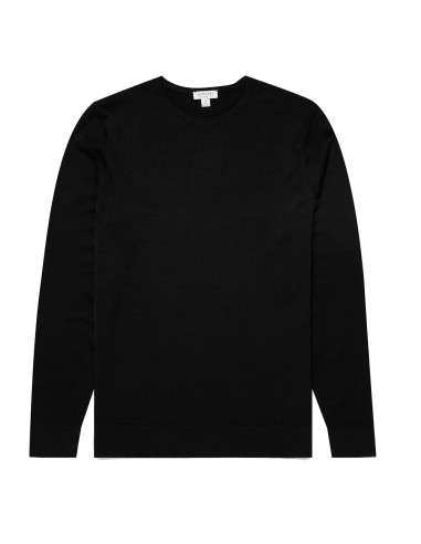 Sunspel Extra-Fine Merino Crew Neck Knit Black soldes