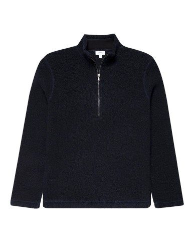 Sunspel Wool Fleece Zip Neck Navy Dans la société mordern