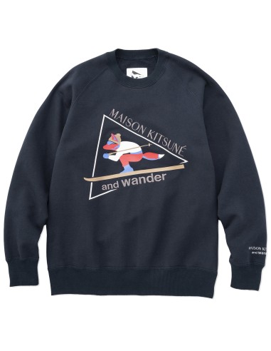 And Wander x Maison Kitsune Cotton Sweatshirt Navy livraison et retour toujours gratuits