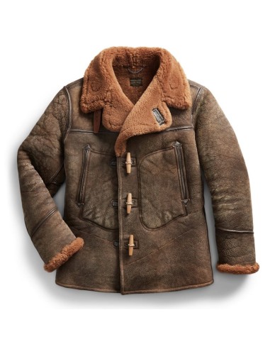 RRL by Ralph Lauren Leather Trim Shearling Jacket Vintage Brown / Khaki Wool Comparez plus de prix