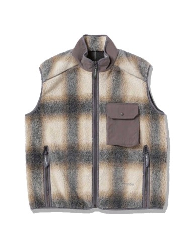 And Wander Check Boa Vest Grey votre